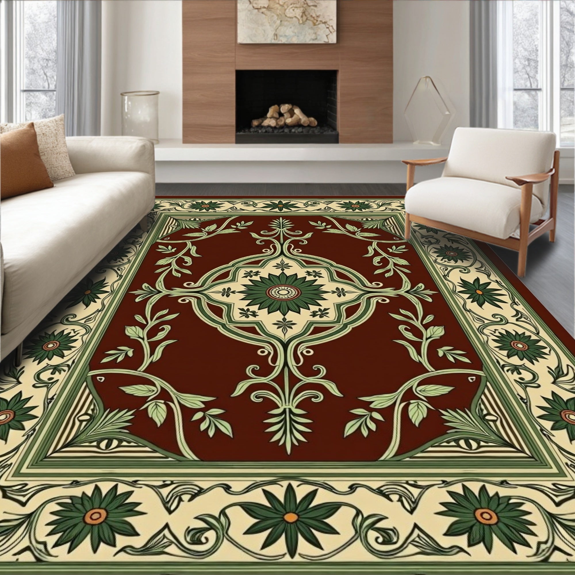 Earthy Red Floral Vine Medallion Rug