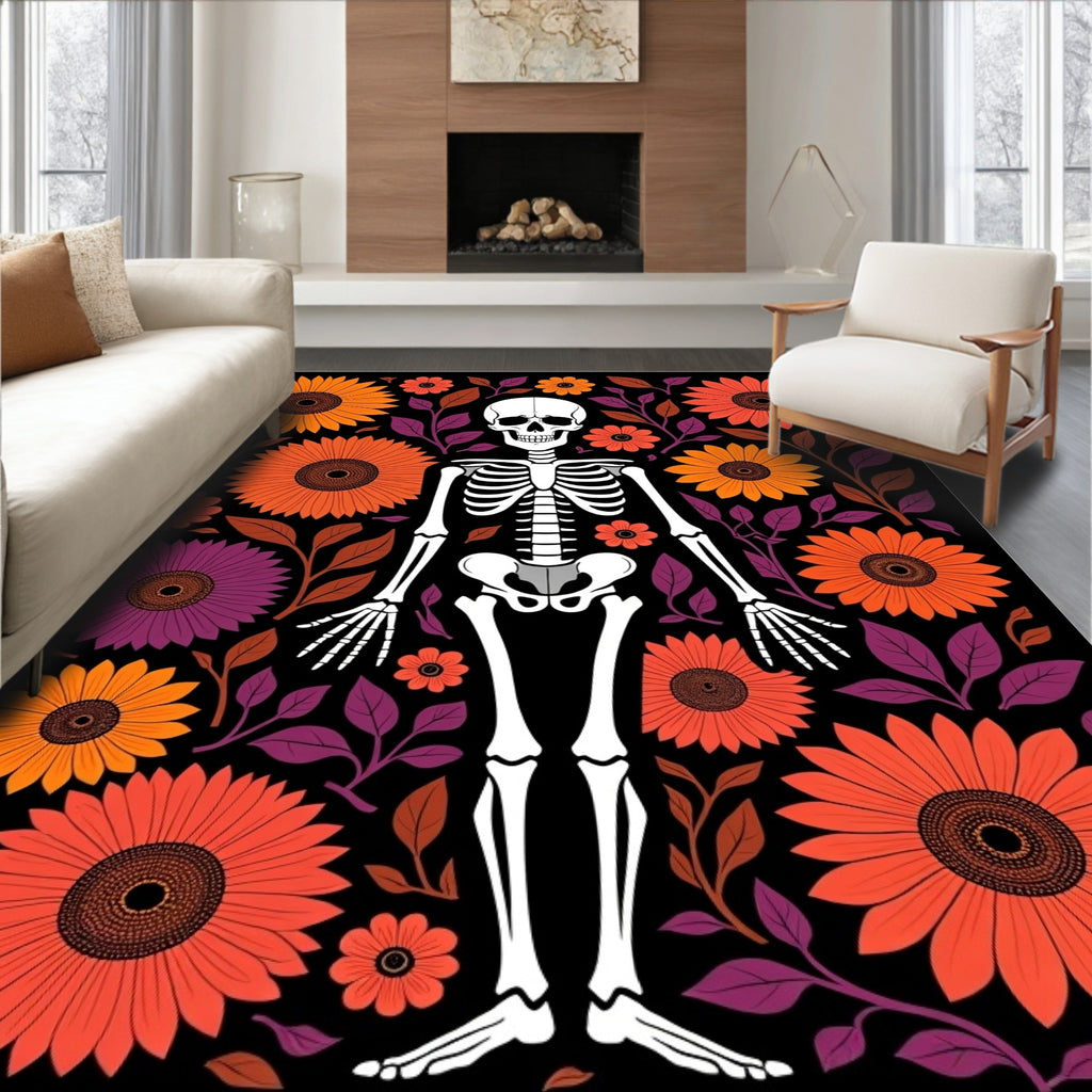 Skeleton With Autumn Floral Arrangement Rug
