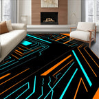 Neon Orange Blue Circuit Grid Rug