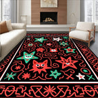 Whimsical Red Green Star Animals Rug