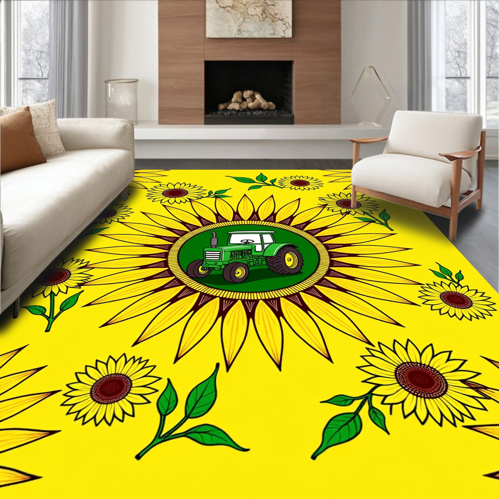 Green Tractor Sunflower Fields Rug
