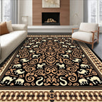 Black Camel Floral Scrollwork Rug