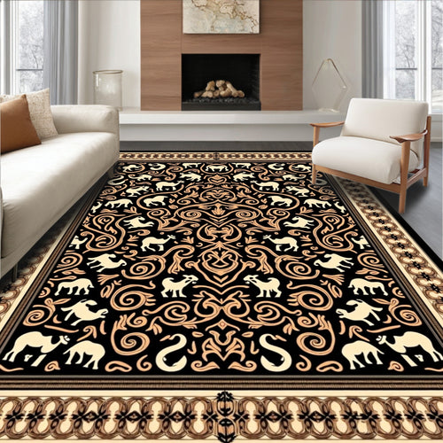 Black Camel Floral Scrollwork Rug