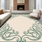 Vintage Green Ornate Scroll Work Rug