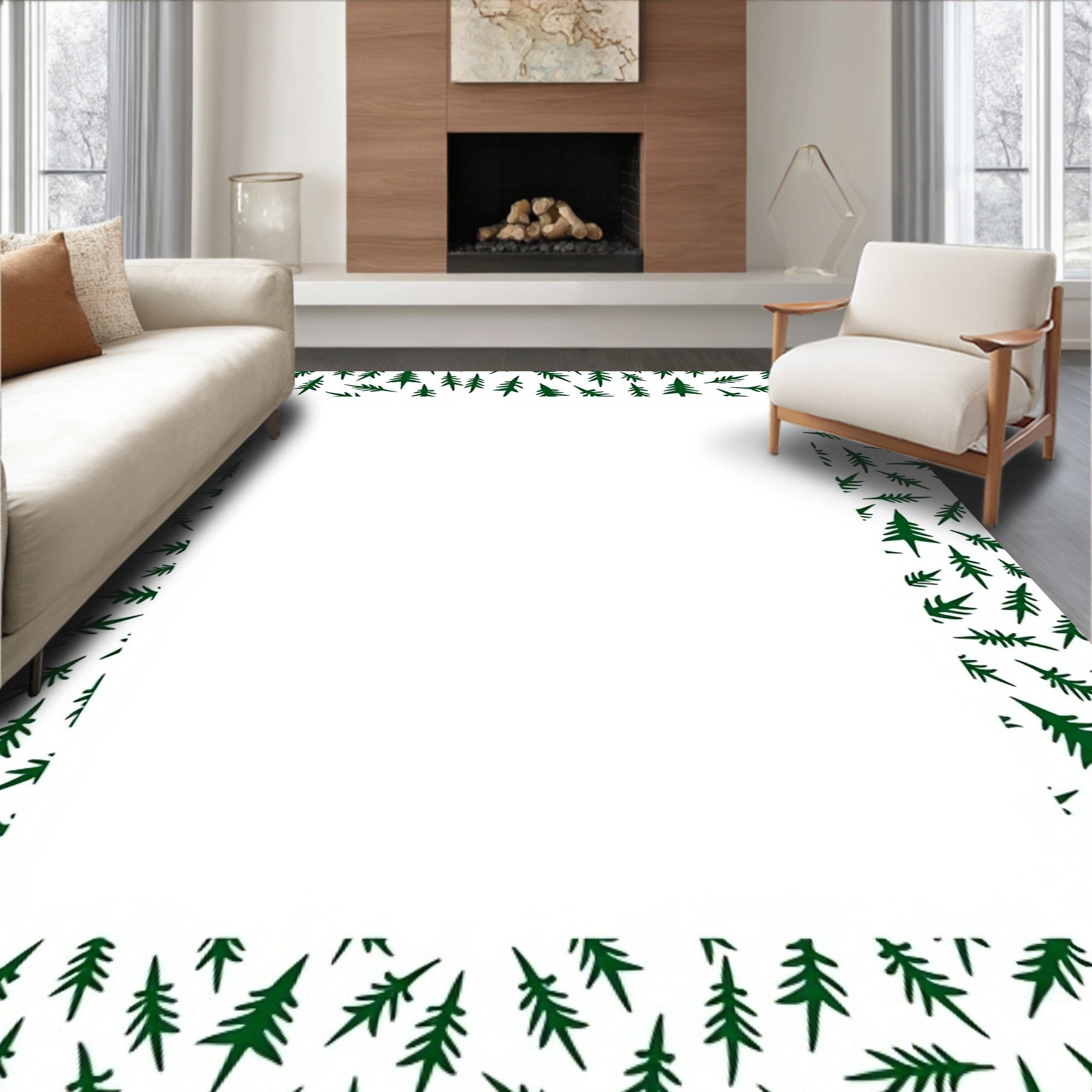Dark Green Pine Trees Scattered Rug