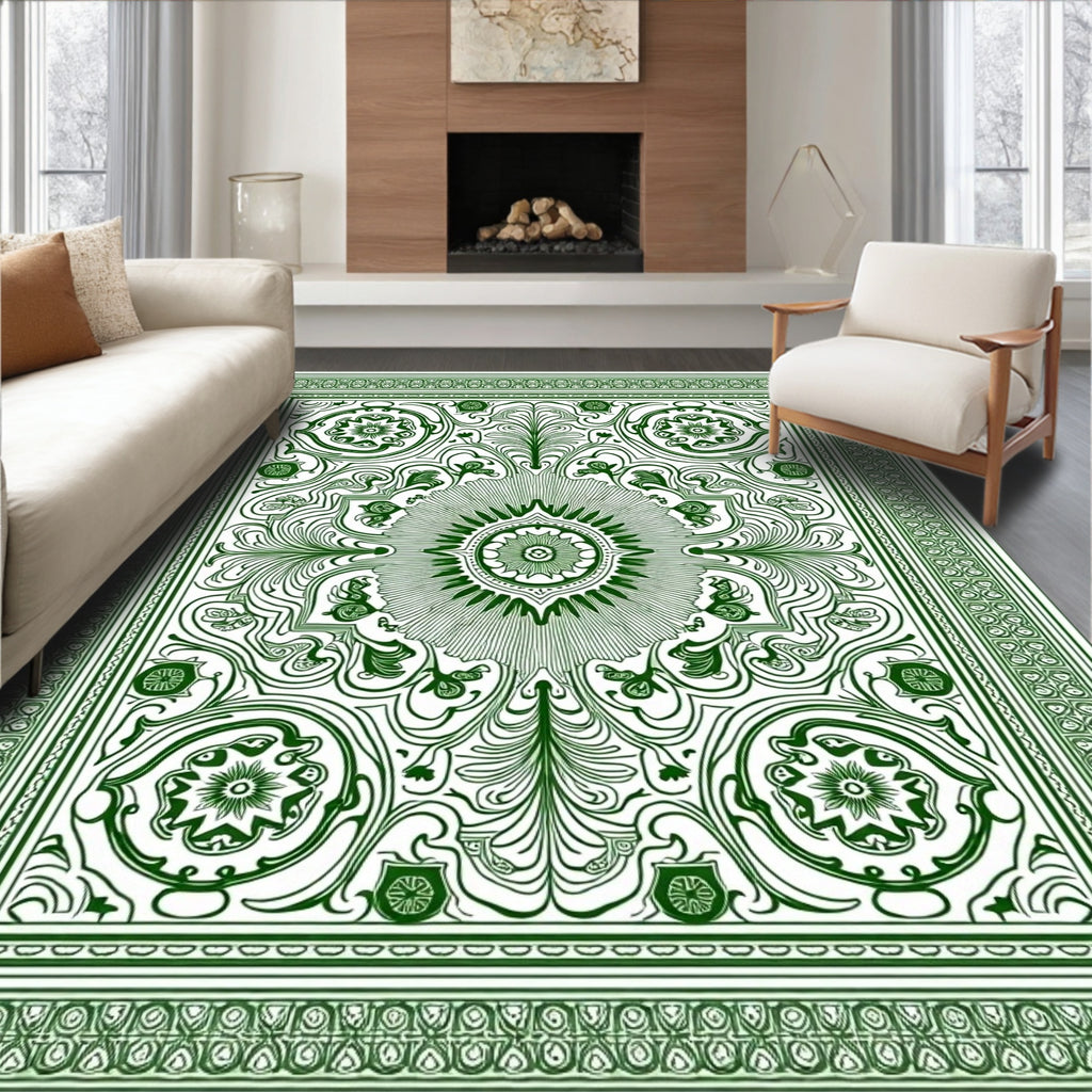 Rich Forest Green Intricate Floral Medallion Rug
