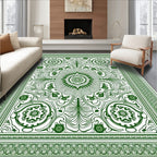 Rich Forest Green Intricate Floral Medallion Rug