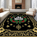 Nautical Black Gold Floral Ship Wreath Rug