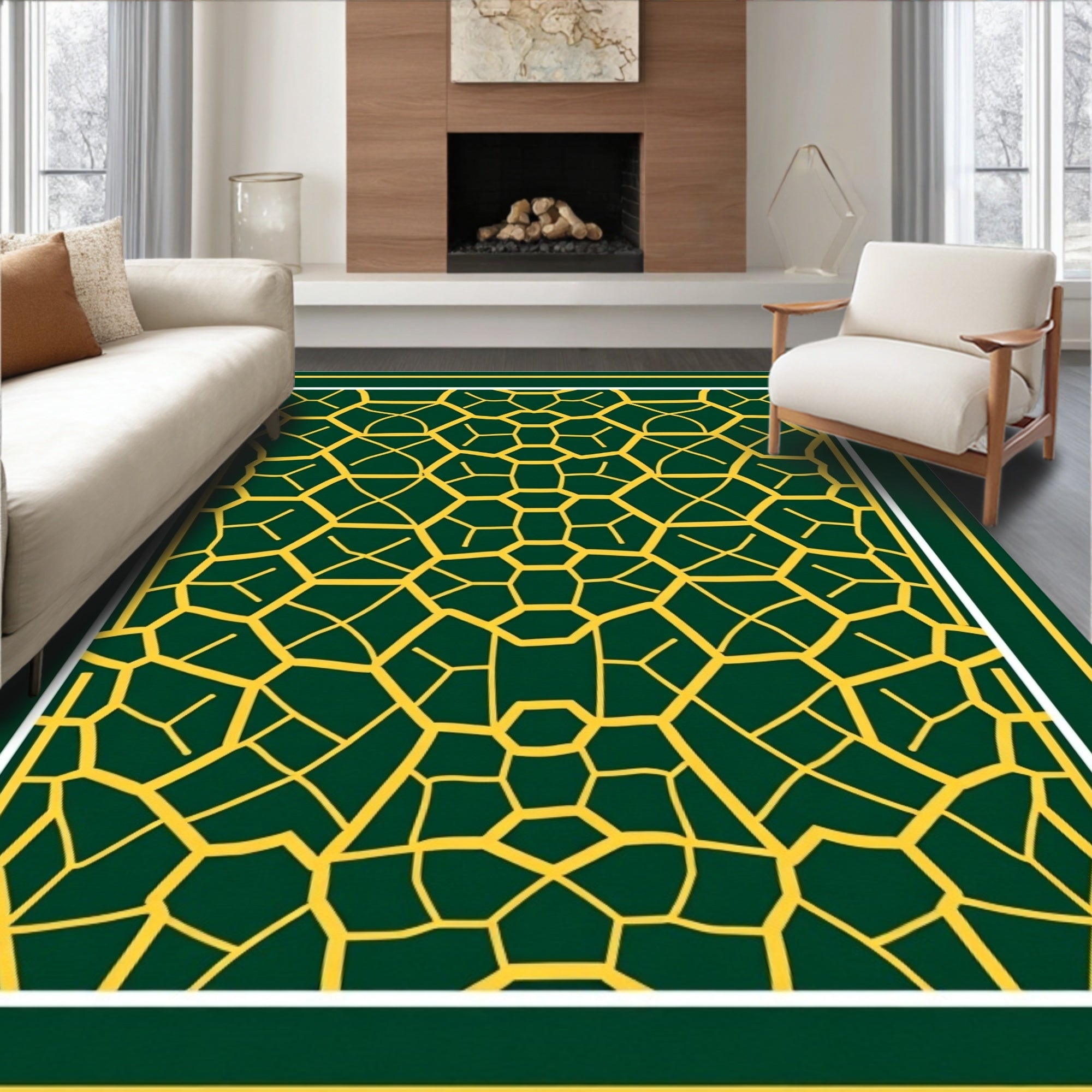 Emerald Gold Geometric Lattice Rug