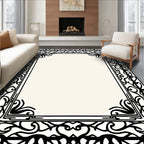 Ornate Black Scrollwork Border Rug