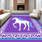 Whimsical Unicorn Rainbow Mane Filigree Border Rug