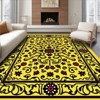 Bright Yellow Red Flower Scroll Rug