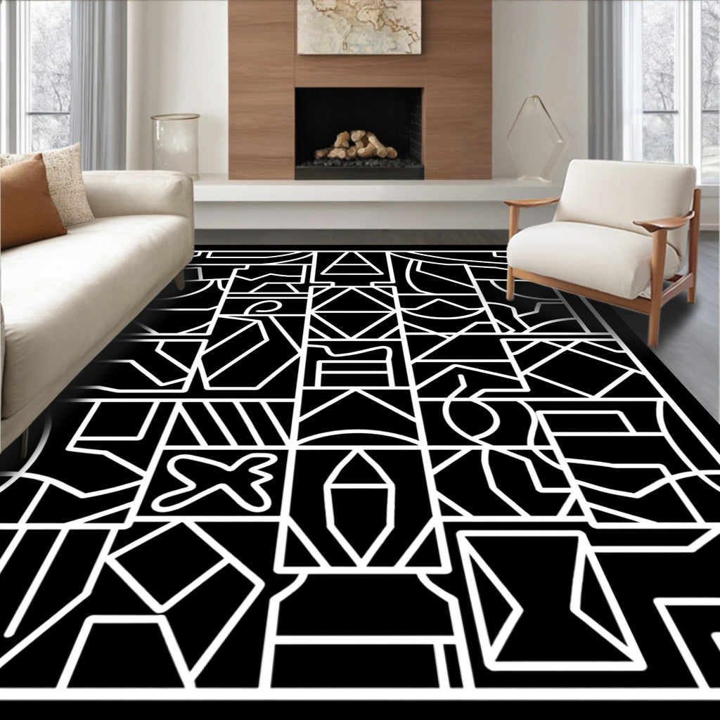 Black White Geometric Tessellation Art Rug