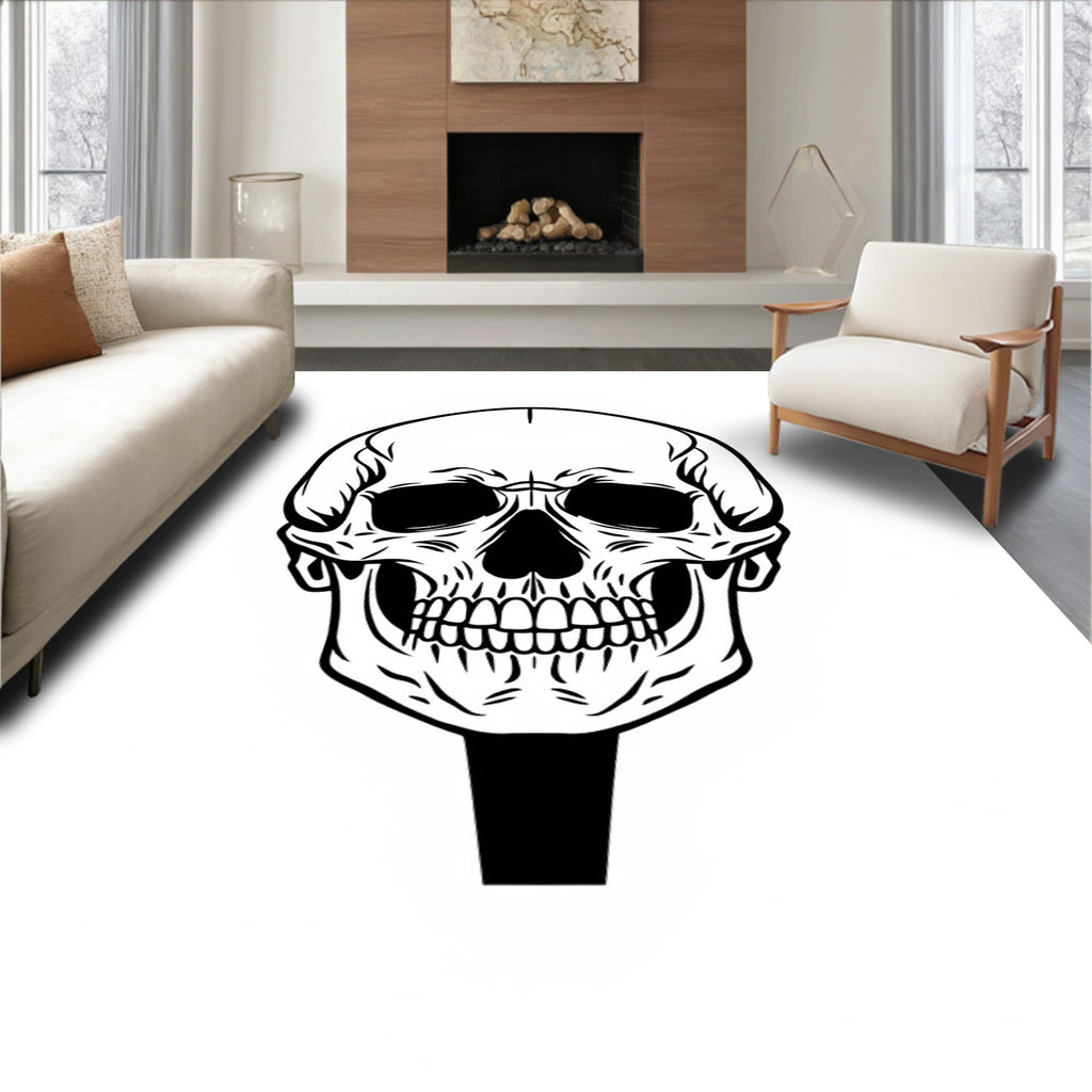 Black White Skull Frontal View Rug