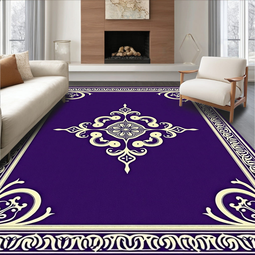 Regal Purple Cream Arabesque Medallion Rug