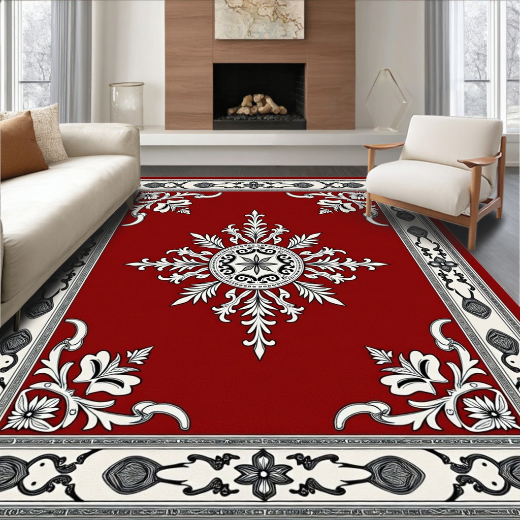 Ornate Scarlet Botanical Star Burst Rug
