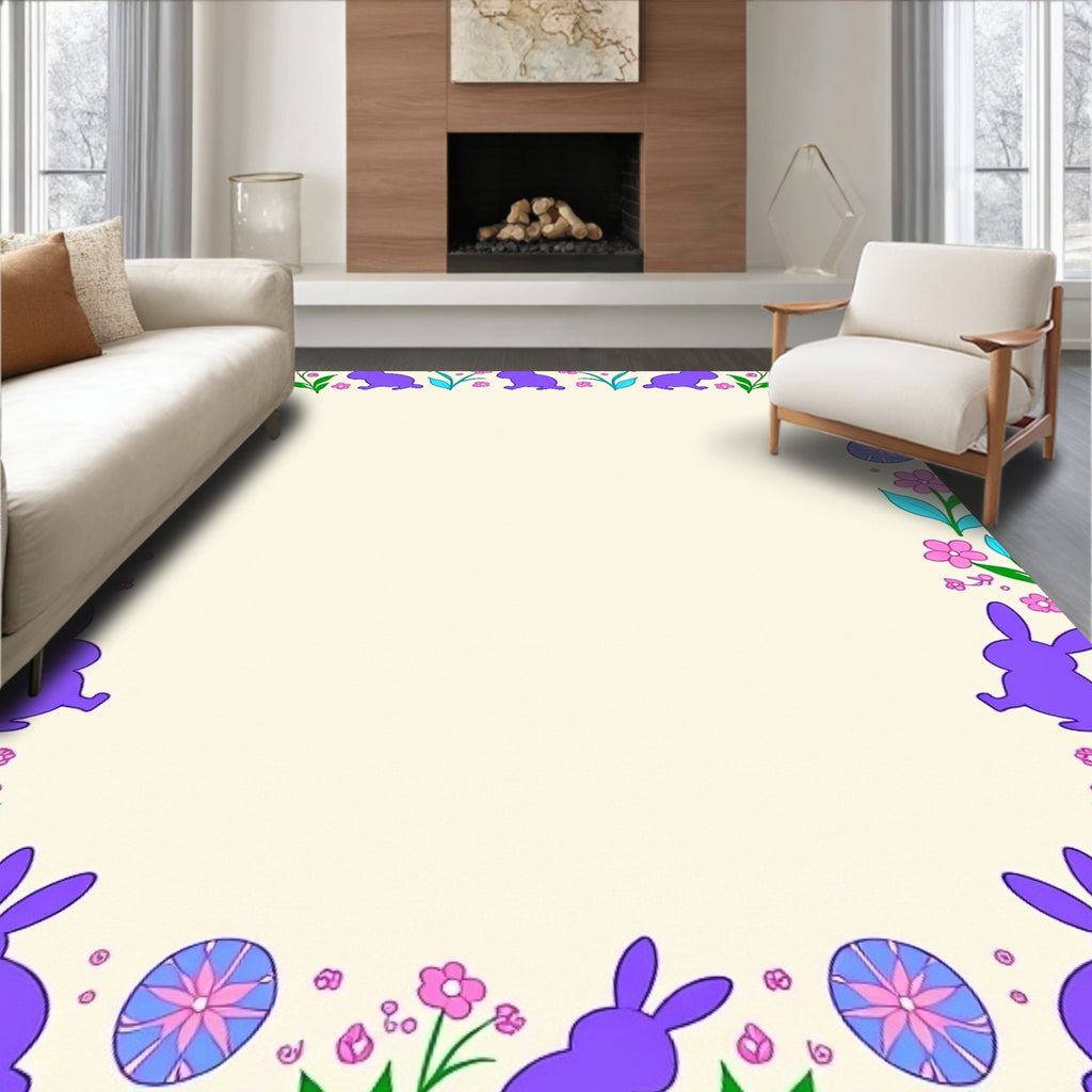 Playful Purple Bunny Floral Easter Rug