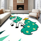Whimsical Teal Unicorn Floral Garden Rug