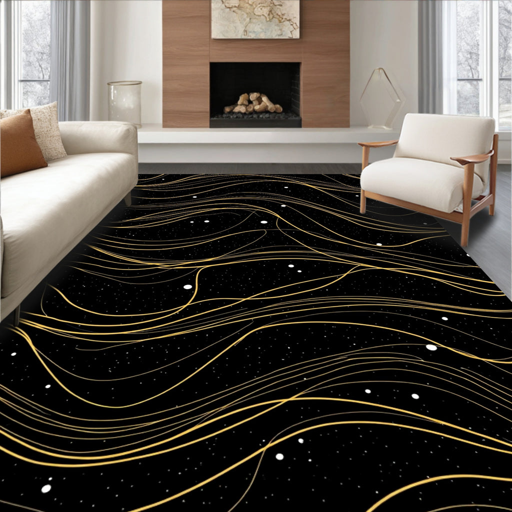 Golden Swirls on Starry Night Sky Rug