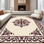 Crimson Medallion Bordered Cream Rug