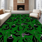 Whimsical Black Swirl Cauldron Garden Rug
