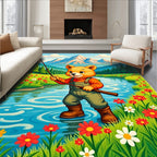 Woodland Creek Fishing Bear Whimsical Rug