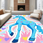 Magical Blue Unicorn Hearts Celebration Rug