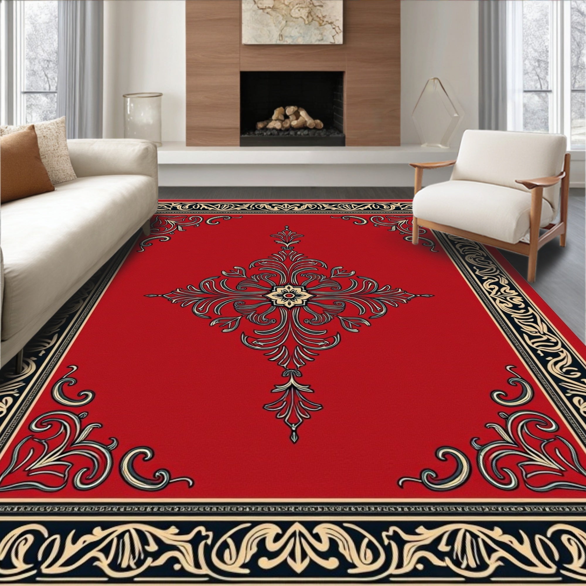Crimson Vintage Floral Medallion Rug