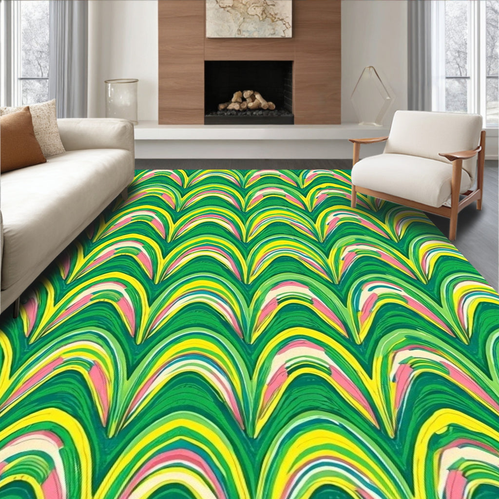 Tropical Green Yellow Pink Arches Rug