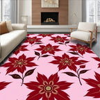 Deep Red Floral Blossom Arrangement Rug