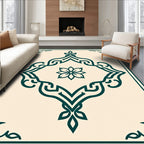 Classic Teal Medallion Floral Frame Rug