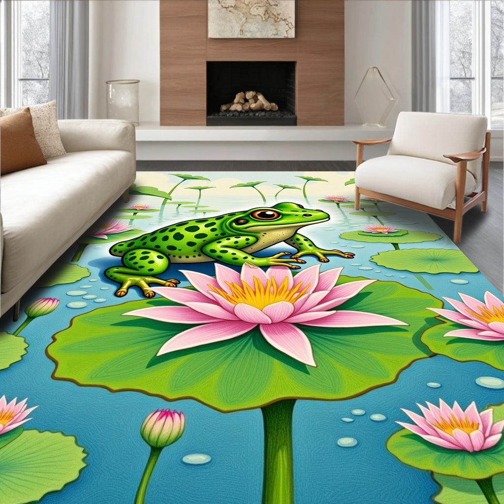 Green Frog Pond Lily Pad Collage Rug