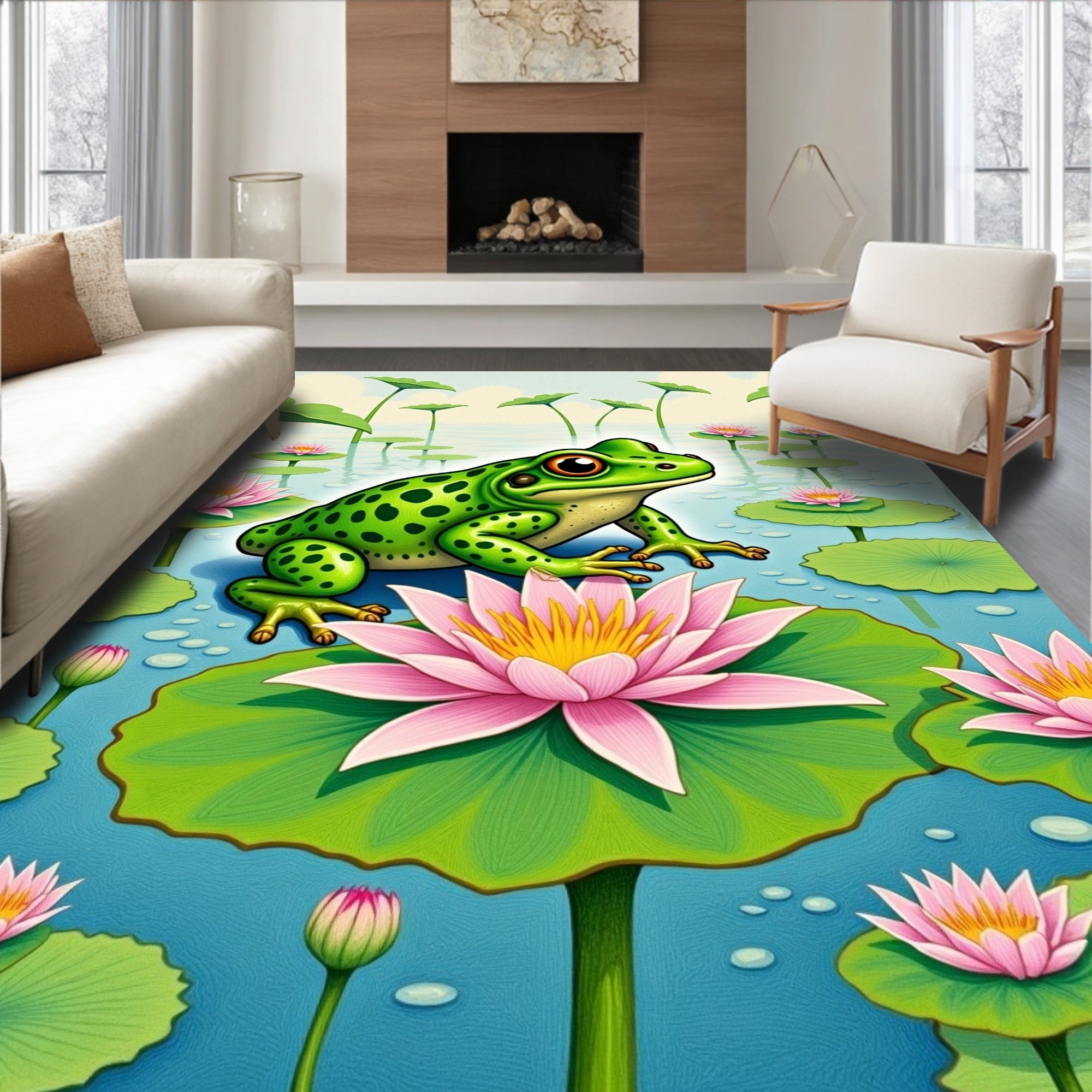 Green Frog Pond Lily Pad Collage Rug