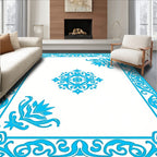 Bright Blue Ornate Scrollwork Medallion Interior Rug