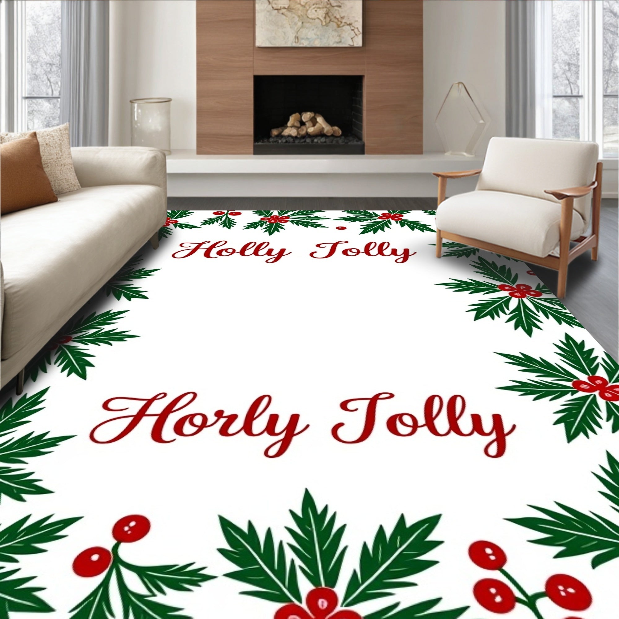 Festive Holly Berry Border Rug
