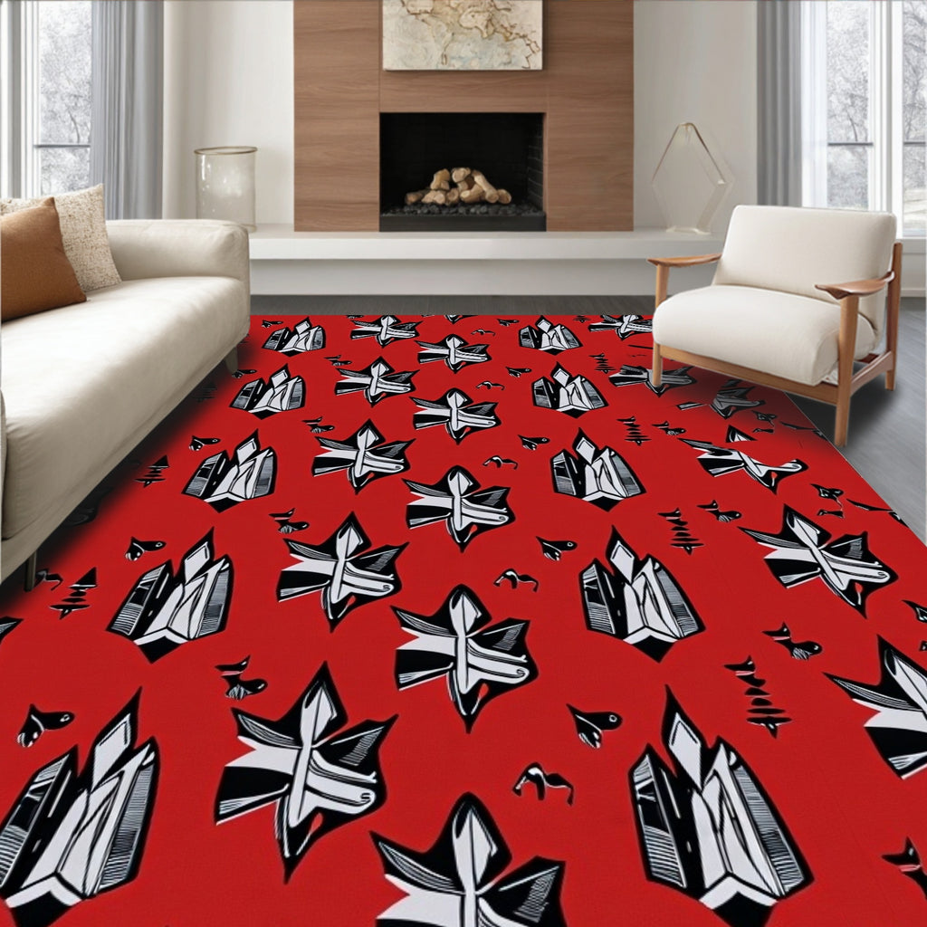 Crimson Crystal Star Abstract Rug