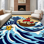 Whimsical Cat Ship Amidst Rolling Waves Rug