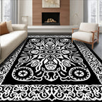 Gothic Skull Floral Mandala Black White Rug
