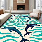 Navy Blue Dolphins Ocean Waves Rug