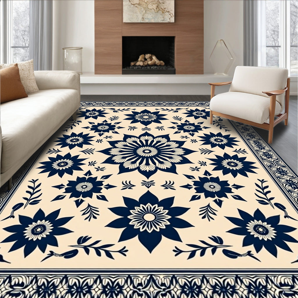 Midnight Bloom Botanical Border Rug