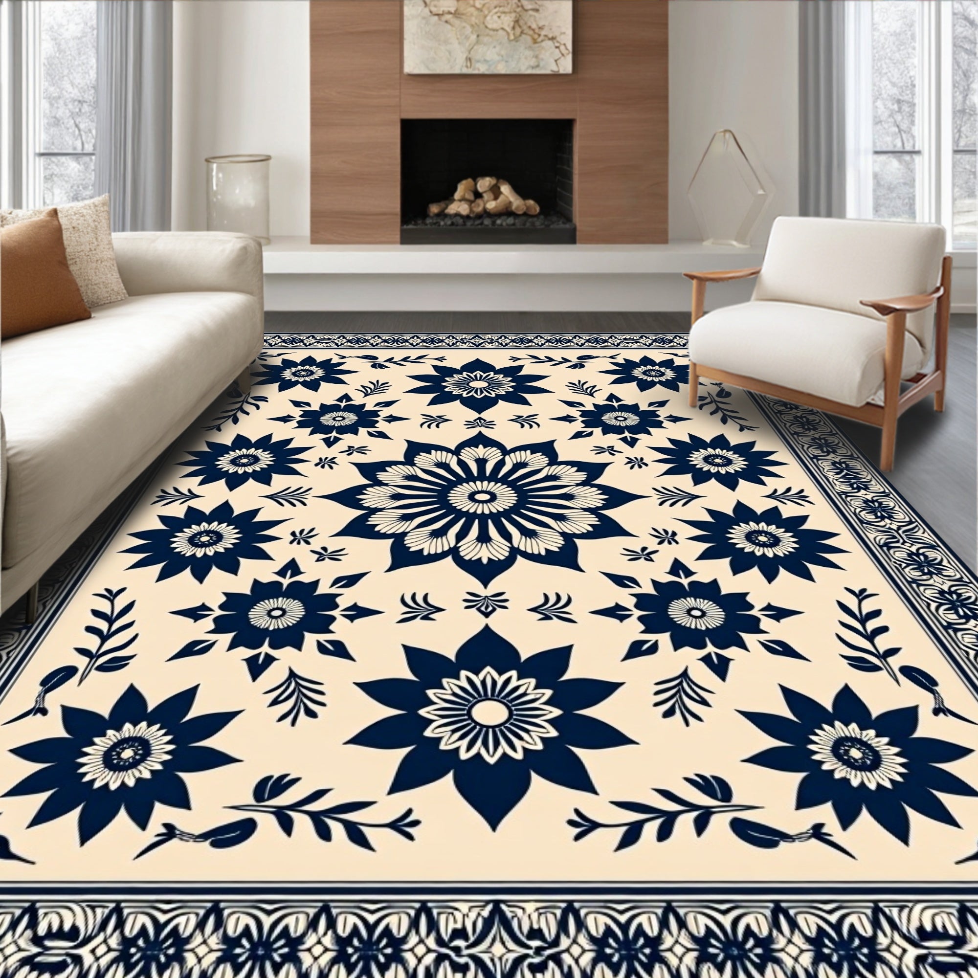 Midnight Bloom Botanical Border Rug
