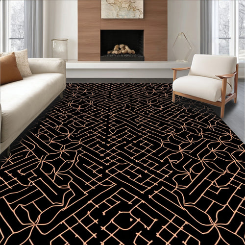Black Coral Geometric Maze Rug