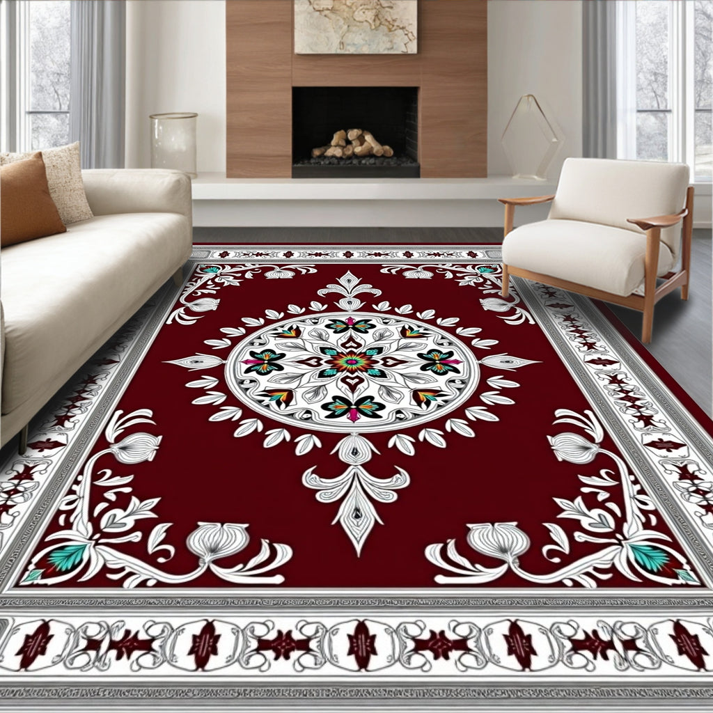 Deep Red Medallion Floral Elegance Rug