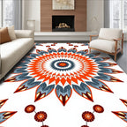 Vibrant Orange Blue Petal Mandala Rug