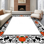 Orange Pumpkin Bat Swirl Border Rug