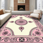 Pink Cream Floral Medallion Border Rug