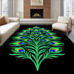Vibrant Emerald Peacock Feather Bloom Rug