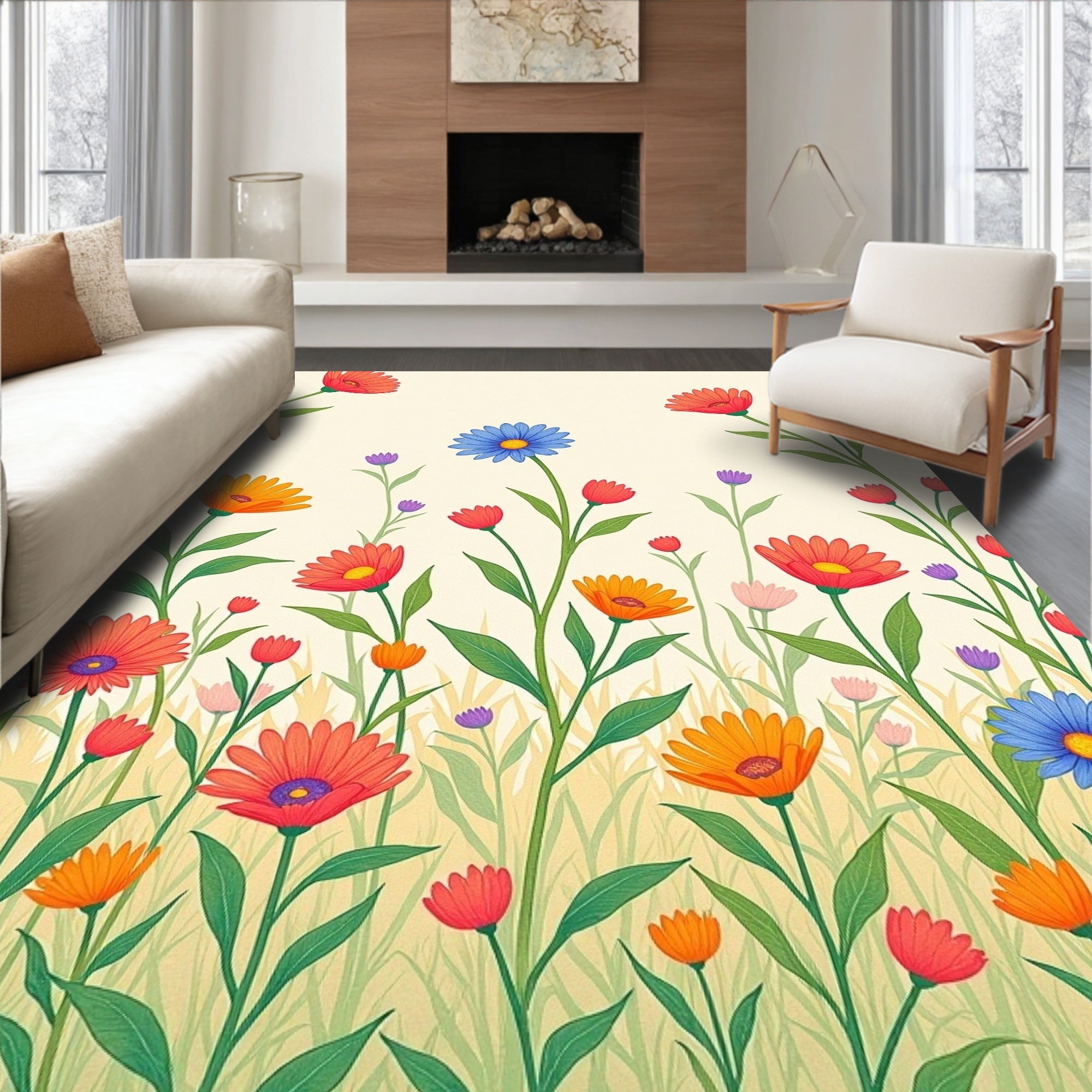 Vibrant Meadow Garden Floral Arrangement Rug