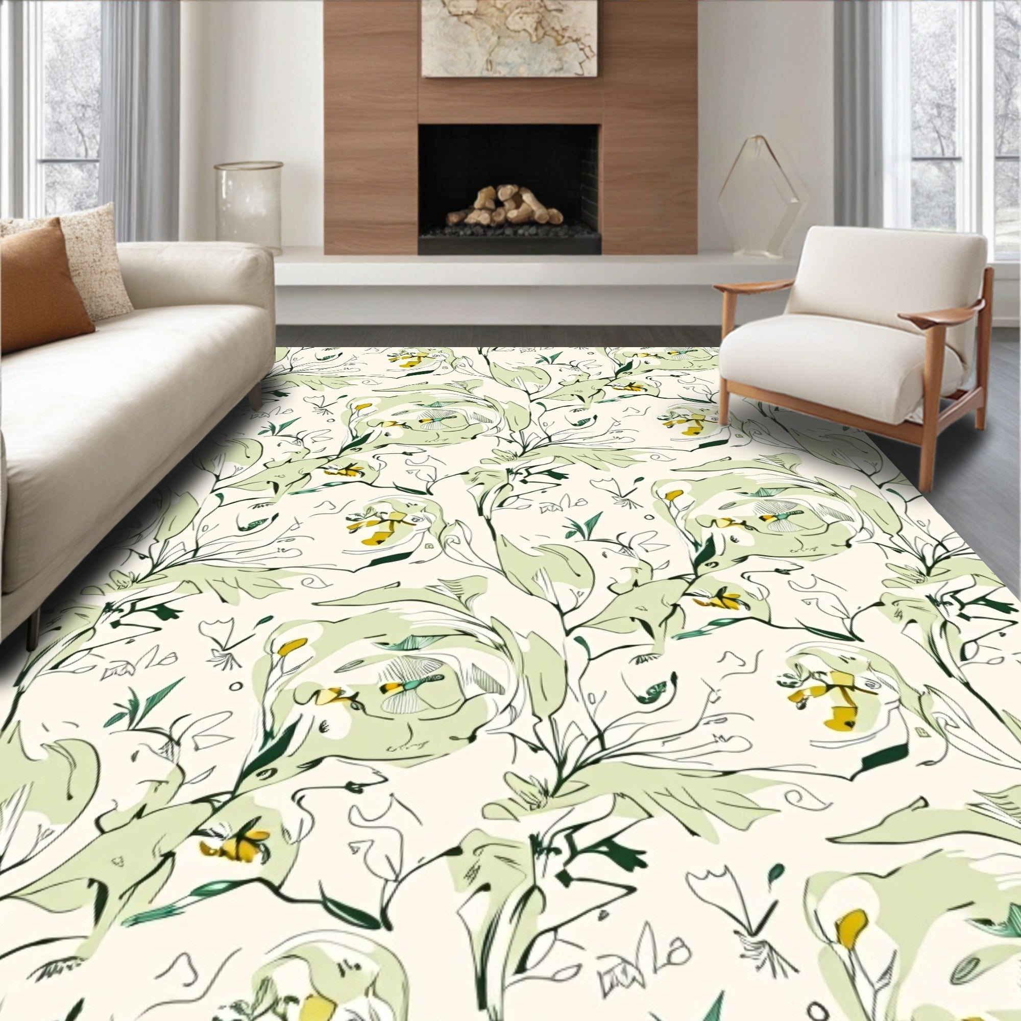 Whimsical Green Floral Vine Delight Rug