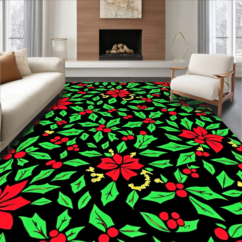 Classic Red Holly Berry Wreath Rug